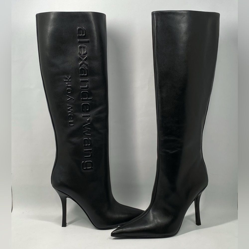 Alexander Wang Delphine brand-embossed leather heeled knee-high boots size 38.5 - Picture 9 of 15